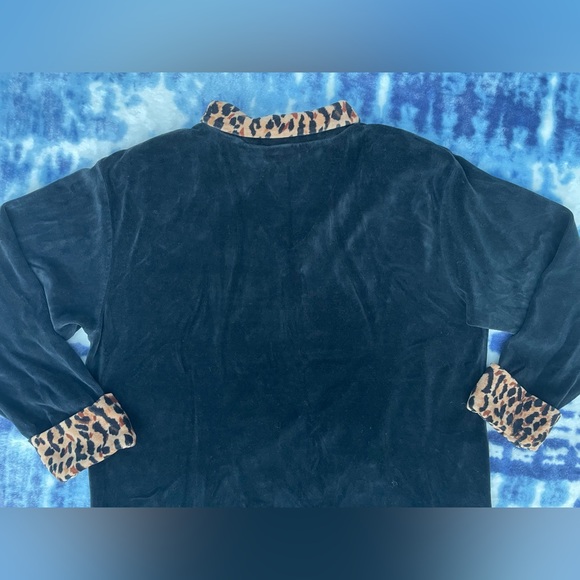 Vintage Black Velour Leopard Accent Trim Jason Maxwell Pullover Petite Medium - Picture 8 of 8